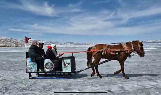 Kars Çıldır Gölü'nde atlı kızak seferleri devam ediyor