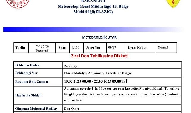 Meteorolojiden 5 il için zirai don uyarısı