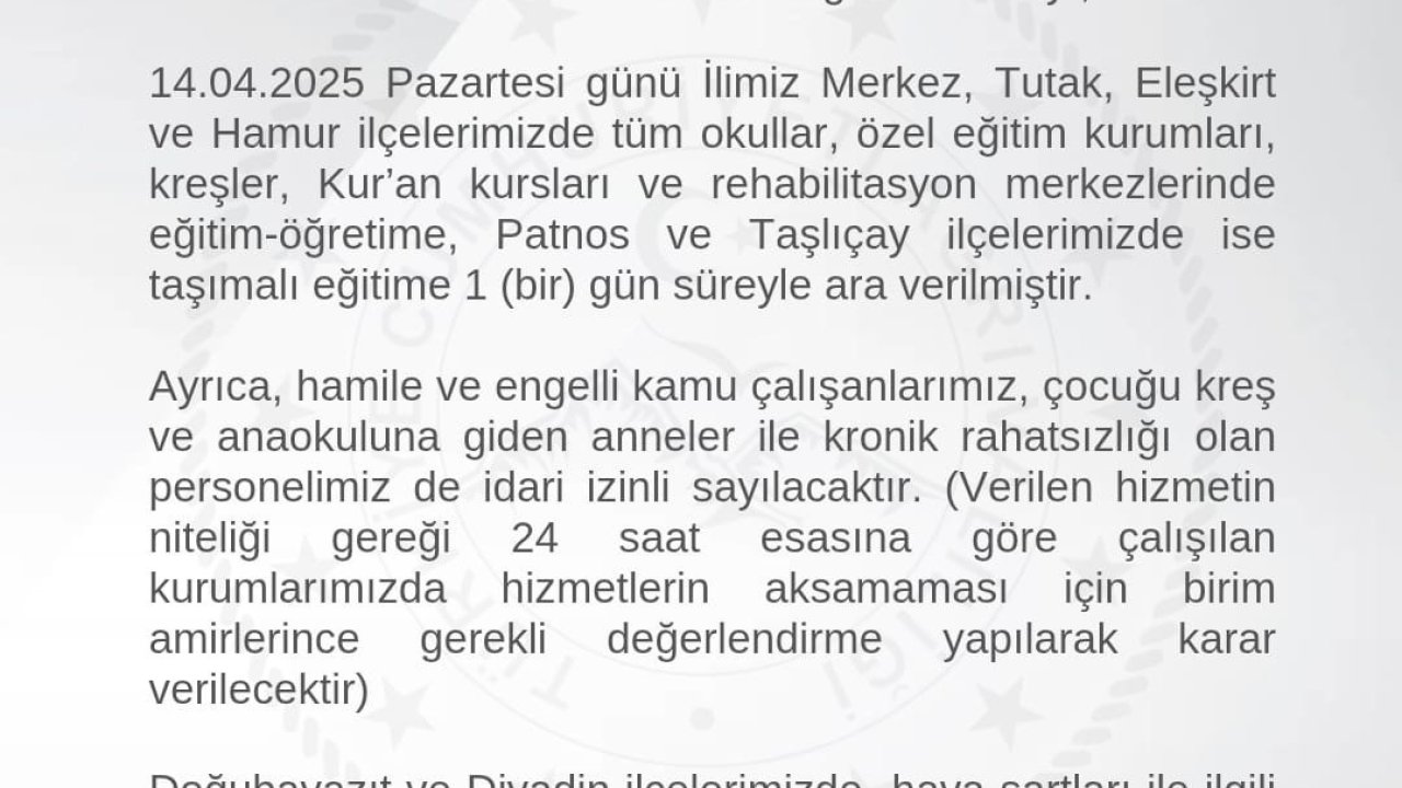 Ağrı’da eğitime ara