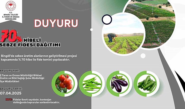 Bingöl'de çiftçilere yüzde 70 hibe destekli sebze fidesi dağıtılacak