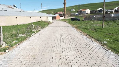 Ağrı’da Kumlugeçit köyünde kilit parke taşı çalışması