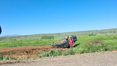Akyaka’da yoldan çıkan otomobil takla attı