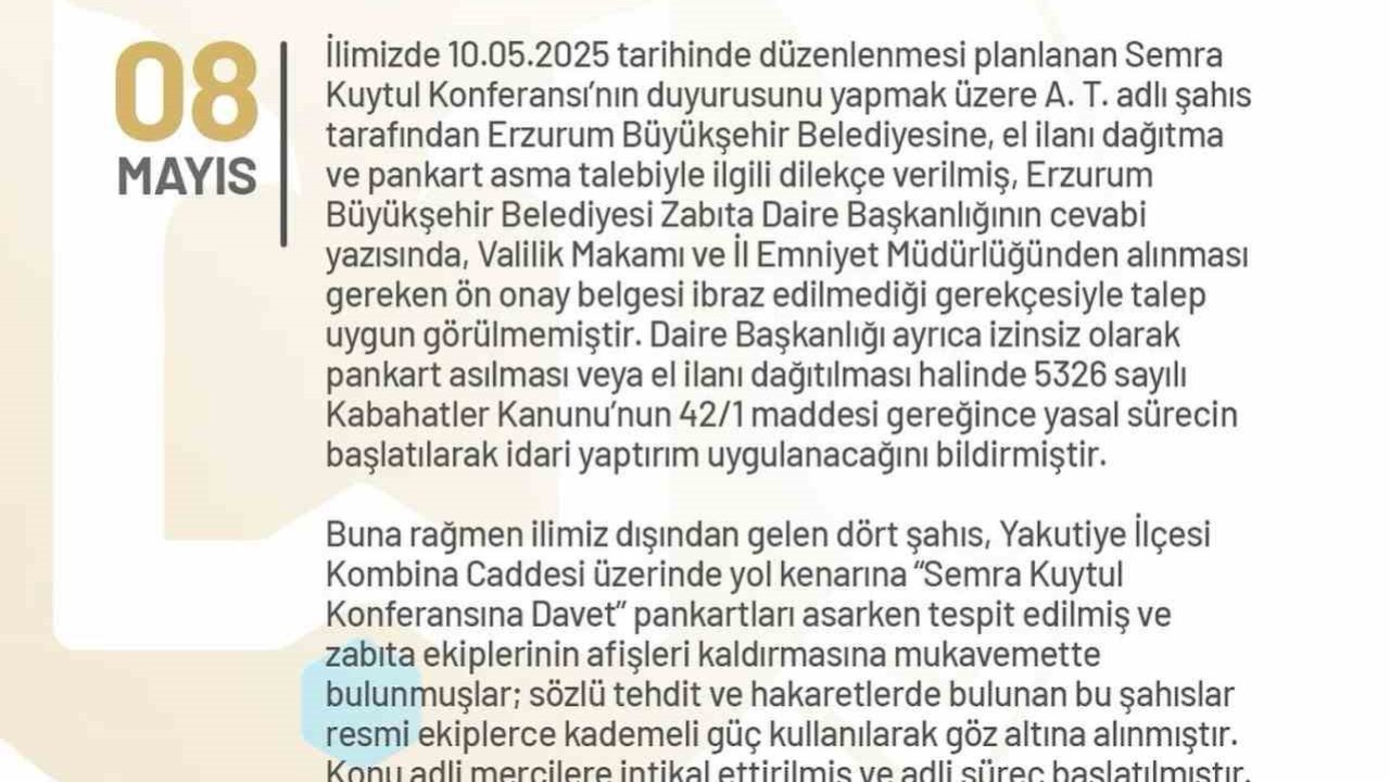 Erzurum’da izinsiz pankart asan 4 kişi gözaltına alındı