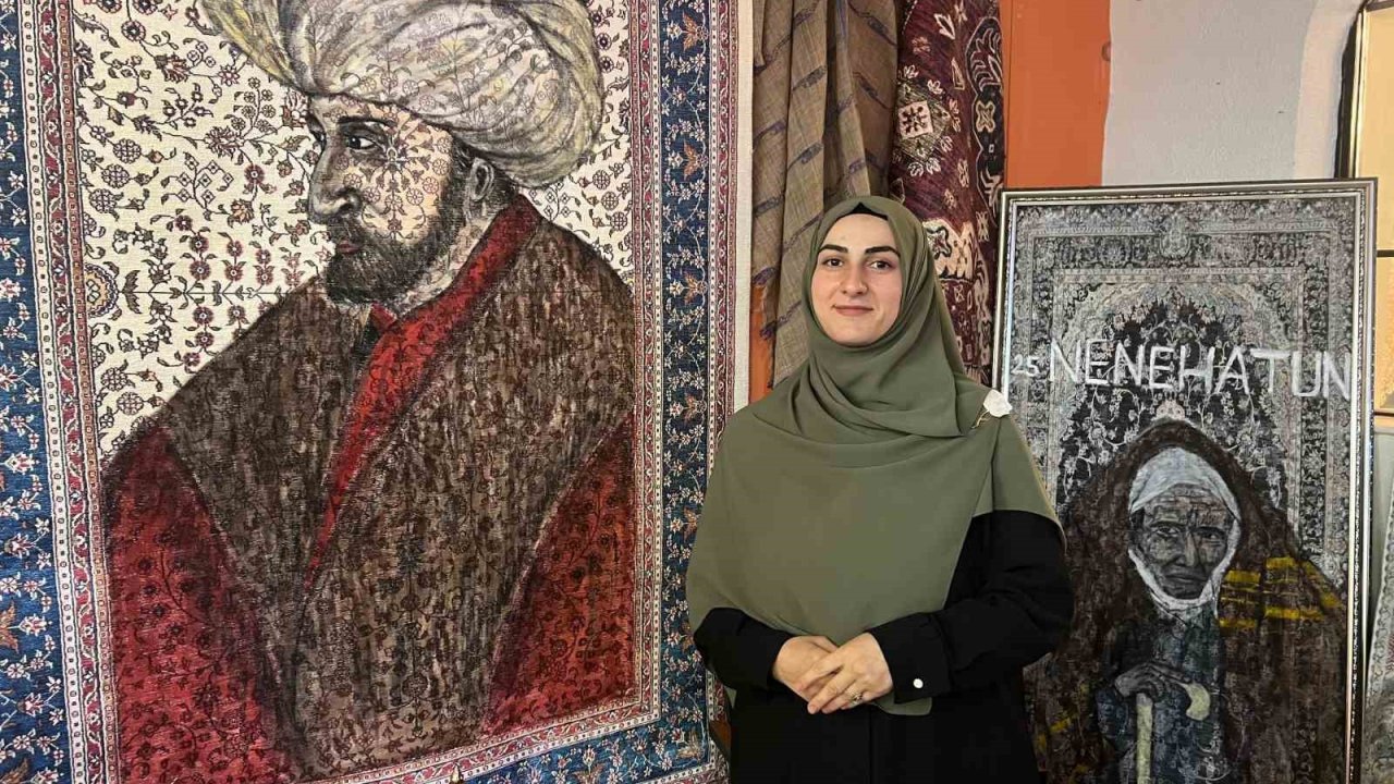 Akrilik tekniği ile halıları işliyor