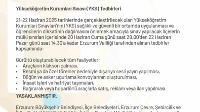 Erzurum Valiliği’nden YKS önlemleri