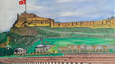 Genç ressam Kars Kalesi çalışmasını tamamladı