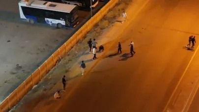 Kavga eden iki grup dron ile görüntülendi
