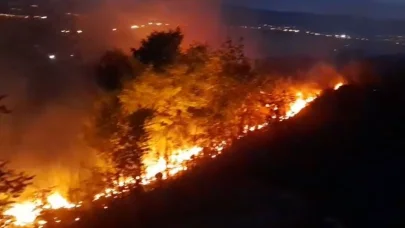 Ardahan’da anız ve fidanlık yangını geceyi aydınlattı