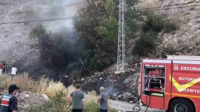 Erzurum’da mahalle girişinde korkutan yangın