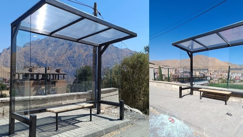2 gün önce hizmete başlayan otobüs durakları tahrip edildi