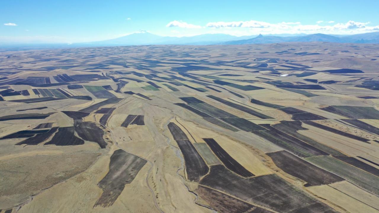 Kars Ovası tarlalarının görüntüsü halı desenini andırıyor