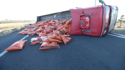 Kars'ta yem yüklü tır devrildi