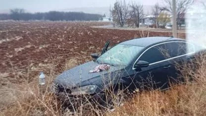Kontrolden çıkan otomobil tarlaya girdi