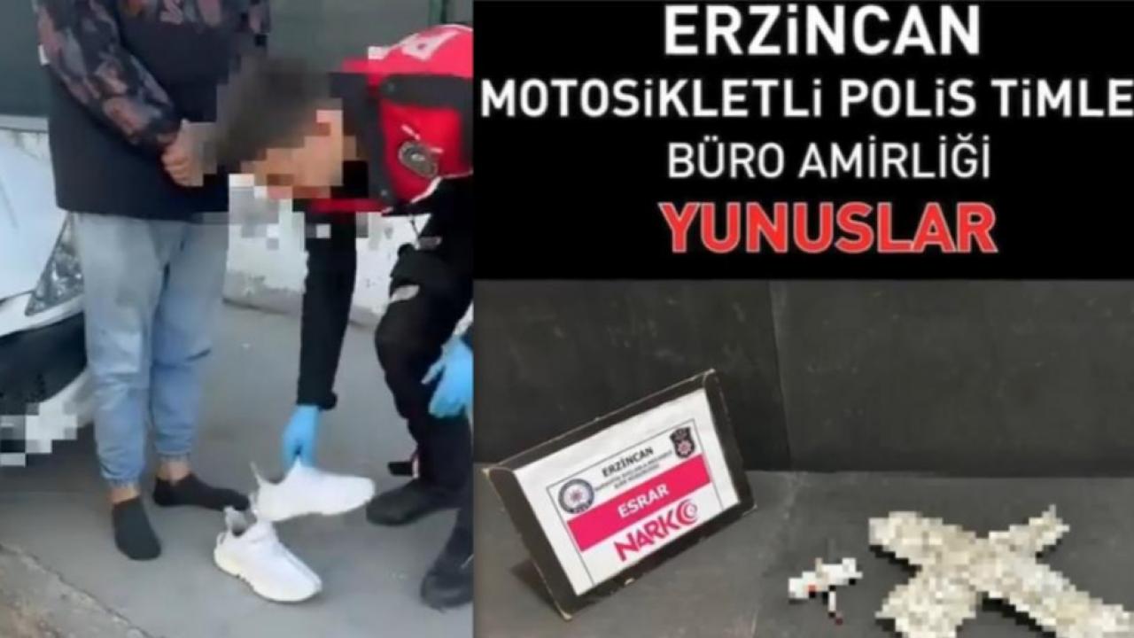 Şüpheli şahsın ayakkabısından 92 gram toz esrar çıktı