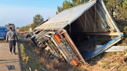 Kars'tan yola çıkan hayvan yüklü tır devrildi