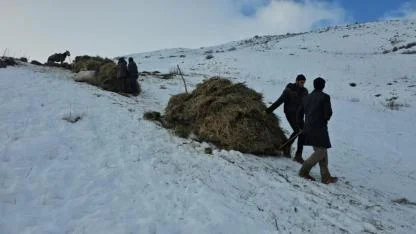 Köy halkı asırlardır kızakla ot taşıyor