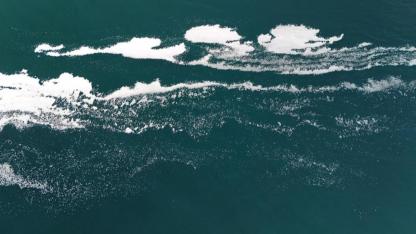 Yüzeyi köpüklenen gölde ilginç manzaralar oluştu