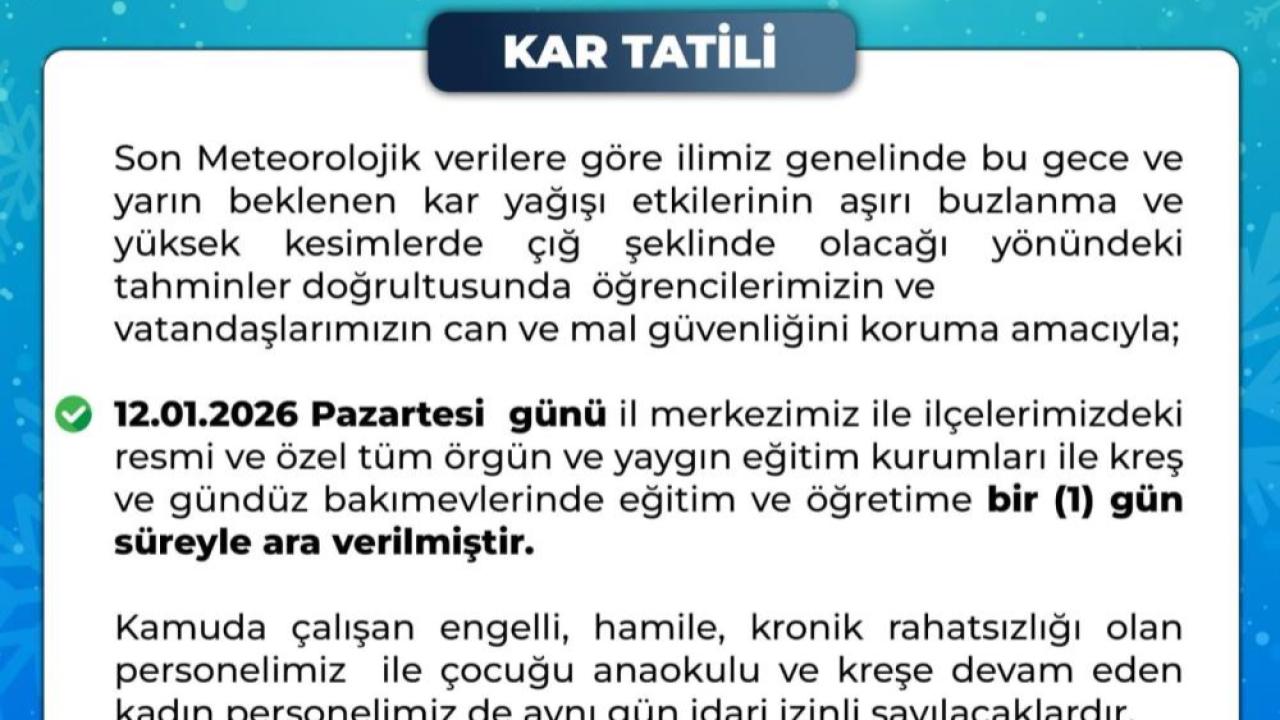 Bingöl'de eğitime 1 gün ara