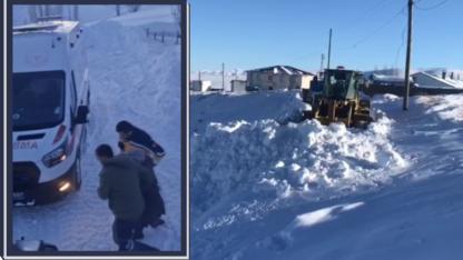 Kars'ta yolu kapalı köydeki hasta için ekipler seferber oldu