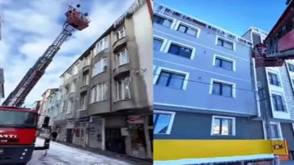 Selim’de çatılarda biriken buz sarkıtları temizleniyor