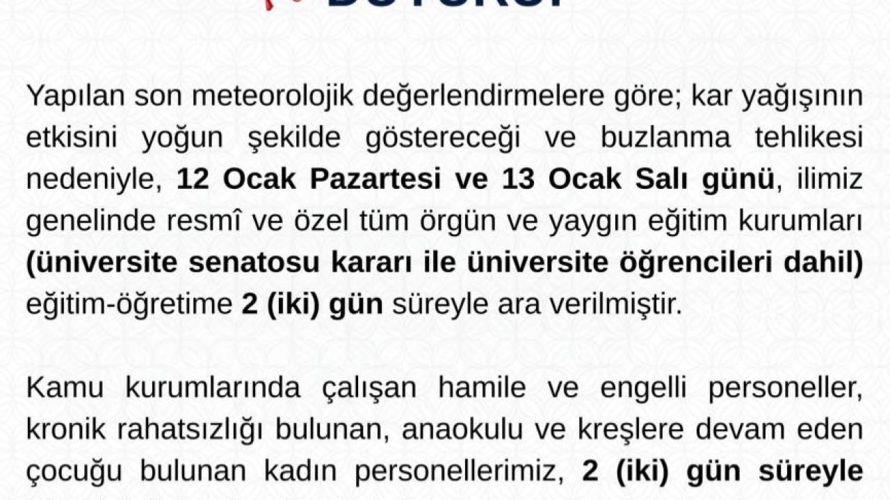 Tunceli'de eğitime 2 gün ara