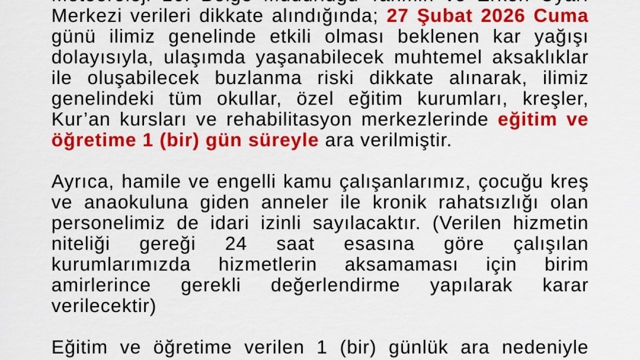 Ağrı’da eğitime kar engeli