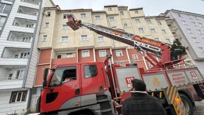 Çatıda mahsur kalan kedi kurtarıldı