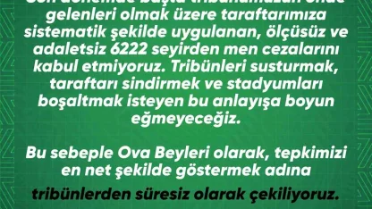 Ova Beyleri tribünlerden süresiz çekildiğini açıkladı