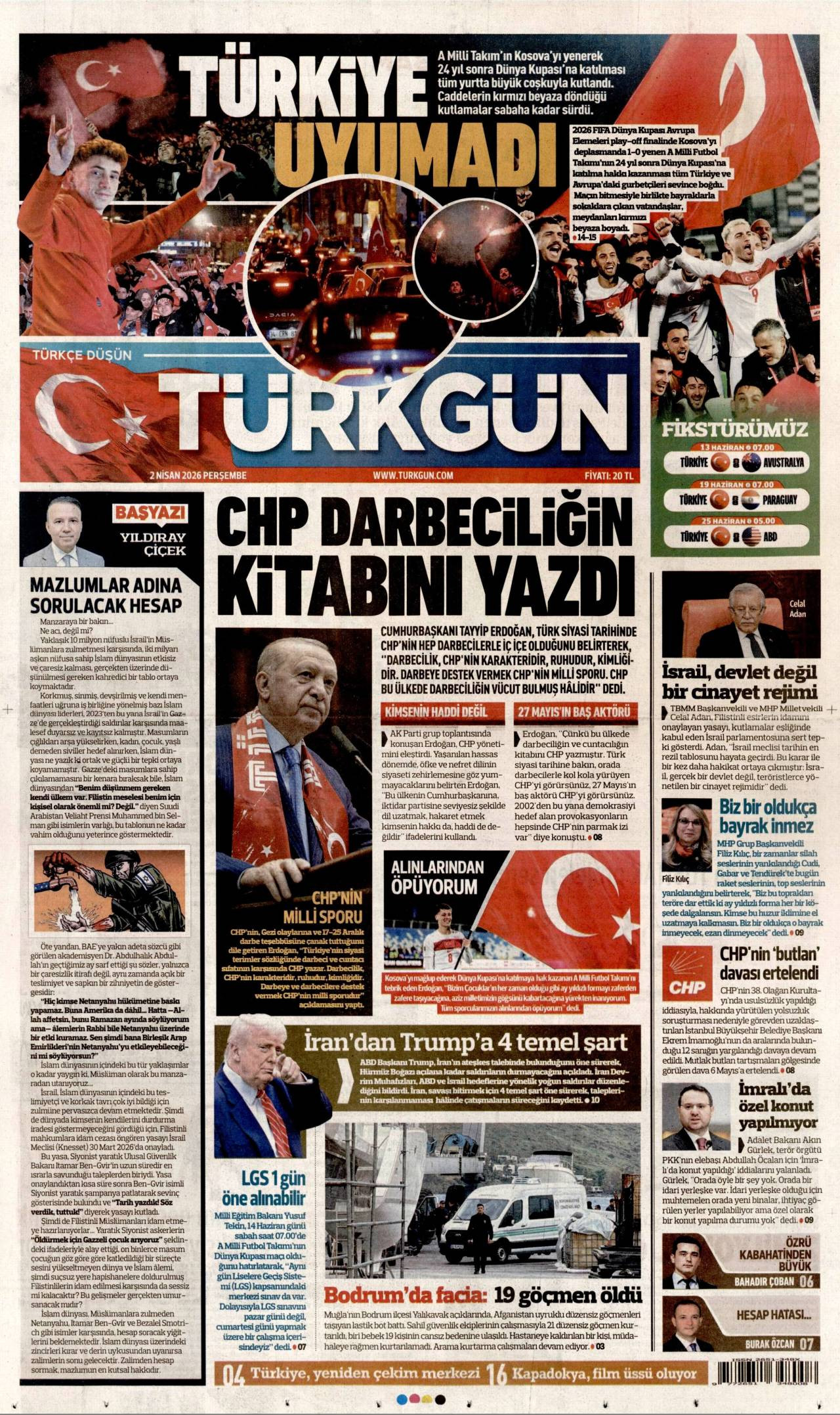 Türkgün Gazetesi Gazete Manşeti