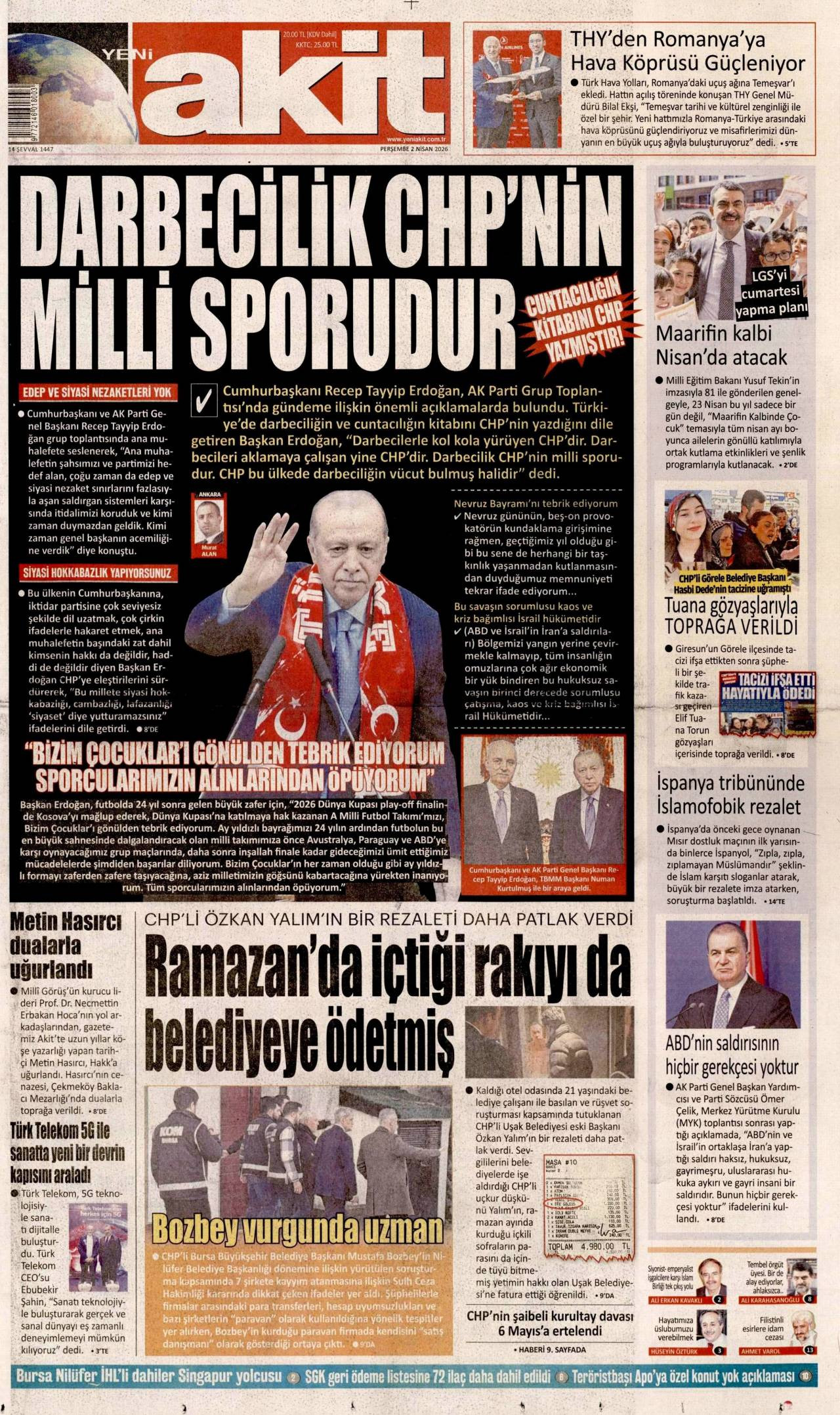 Yeni Akit Gazetesi Gazete Manşeti