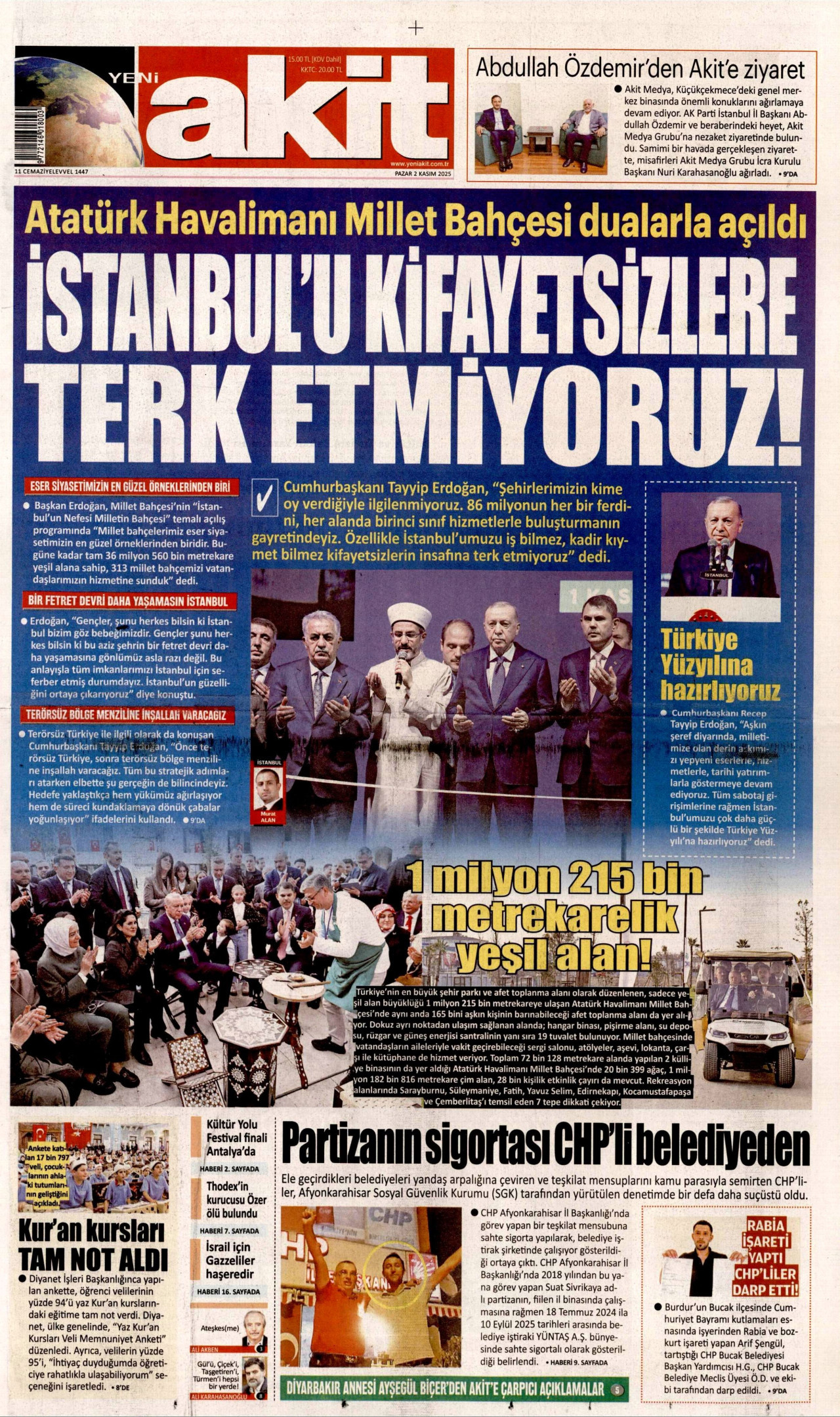 YENİ AKİT Gazete Manşeti