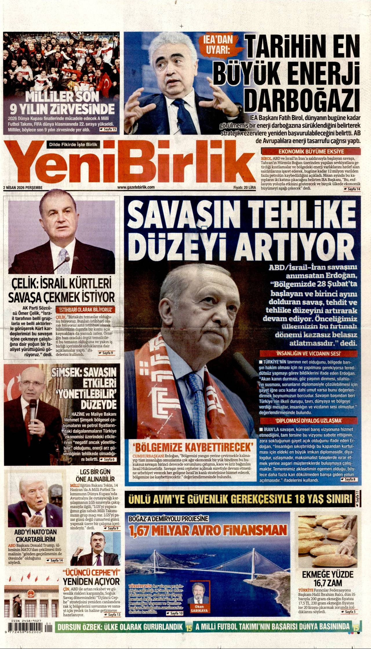 Yeni Birlik Gazetesi Gazete Manşeti